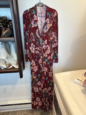 Burgundy Floral Long Wrap Dress